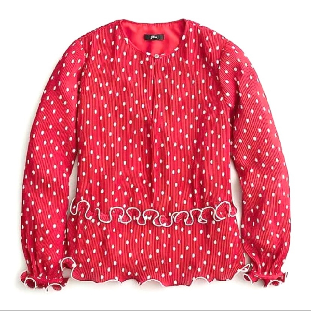 NEW J. CREW Ruffle Trim Polka Dot Peplum Top